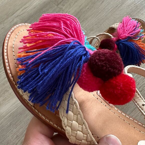 Kate Spade New York Sunset Sandals Pom Poms Tassles Woven Leather Straps Size 9 - Picture 7 of 12